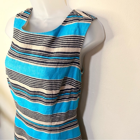 The Limited 8 Linen Cotton Sheath Sleeveless Dress Blue Tan Black - Picture 3 of 8